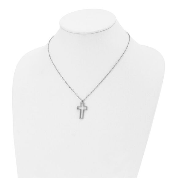 Women's Stainless Steel Small Voided Cross Necklace, 17.5 Inch - Picture 3 of 6